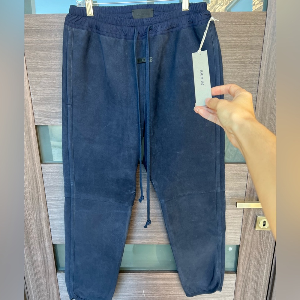 Fear of God Leather Dark Blue/Navy Nubuck Joggers size Small Used - Picture 13 of 15